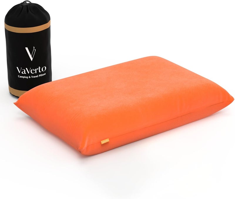 Vaverto Rusty Orange Travel and Camping Pillow - Compressible Medium Firm Memory Foam, Viscose Made from Bamboo Cover, Machine Washable, Ideal for Backpacking, Airplane, Car Travel - Image 1